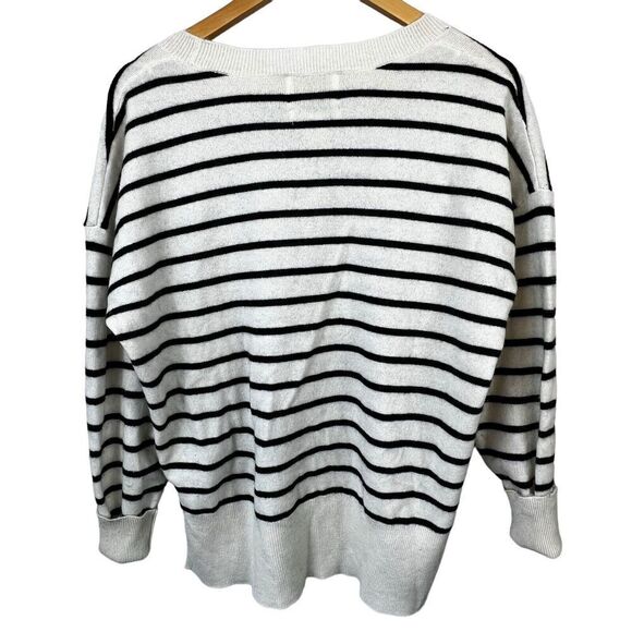 Cynthia Rowley Cream Black Striped 100% 2-Ply Cashmere Crewneck Sweater Size L - Picture 8 of 11